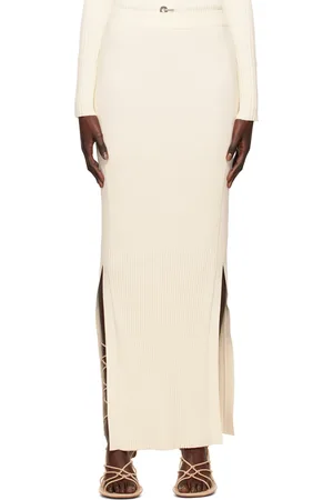 DION LEE Jupe longue blanc cassé à côtes dégradées