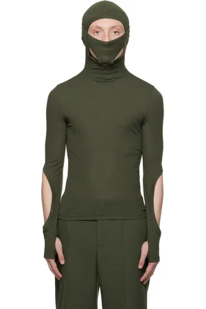 DION LEE Col roulé à manches longues vert en tricot interlock à masque
