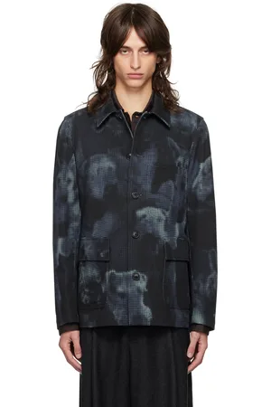 DRIES VAN NOTEN Blouson bleu à motif graphique imprimé