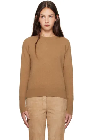 Joseph Pull beige en tricot léger de cachemire à col ras du cou