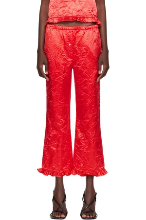 MERYLL ROGGE Pantalon rouge en satin froissé