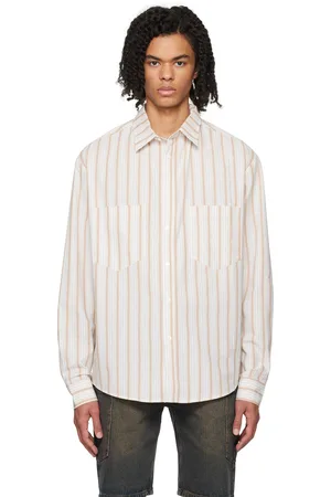 Wynn Hamlyn Chemise brun et blanc cassé à rayures