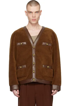 CALVINLUO Cardigan brun à col en Y