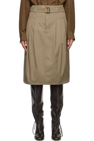 LEMAIRE Jupe midi taupe à plis et à ceinture