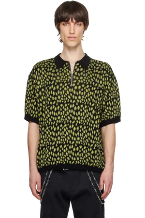 Bluemarble Polo noir et jaune à motif en tricot jacquard