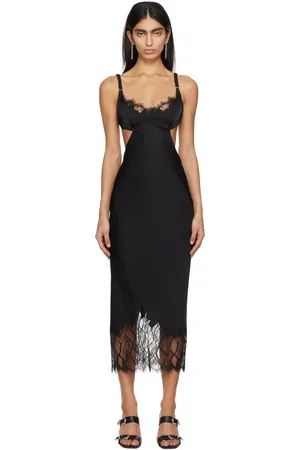 DION LEE Robe midi noire à encolure en cœur