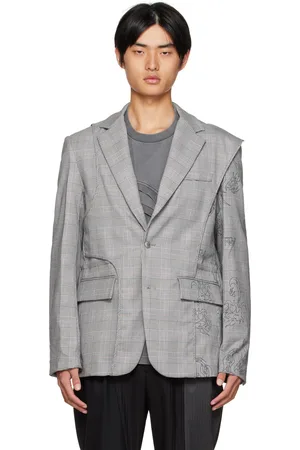 Feng Chen Wang Veston gris à carreaux