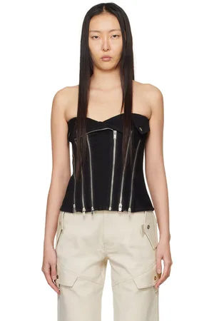 DION LEE Camisole de style motard noire en denim