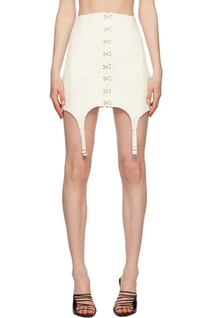 DION LEE Minijupe de style corset blanc cassé à jarretelles