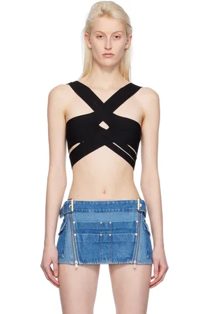 DION LEE Soutien-gorge léger noir à assemblage asymétrique