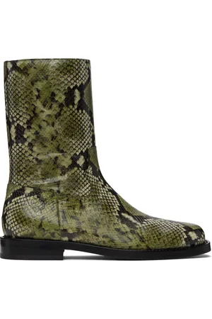 DRIES VAN NOTEN Bottes vertes en cuir gaufré façon serpent