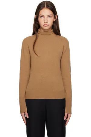Joseph Col roulé beige en tricot léger de cachemire