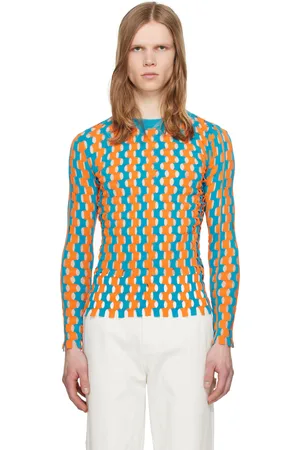 ZANKOV Pull bleu et orange à découpes