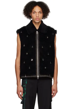 Feng Chen Wang Veste noire en fourrure synthétique à breloques