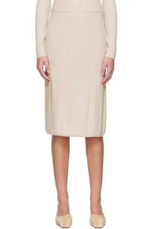 Joseph Jupe midi beige en tricot côtelé