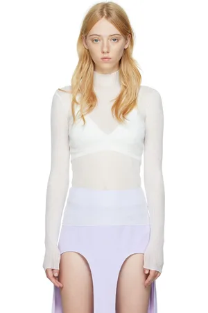 DION LEE T-shirt à manches longues côtelé blanc cassé