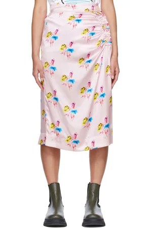 Ganni Jupe midi rose en soie