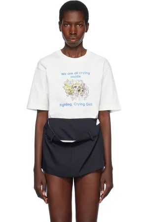 pushBUTTON T-shirt blanc à imprimé Crying Girl