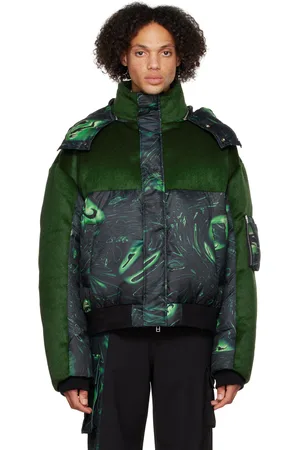 Feng Chen Wang Blouson Lacquerware noir et vert rembourré en duvet