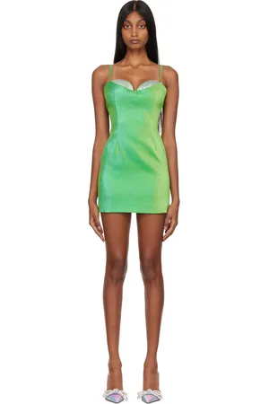 AREA Robe courte verte à bonnets en verre taillé