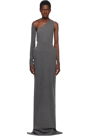 pushBUTTON Robe longue ajustée et asymétrique grise à pinces