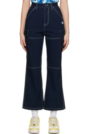 BAPE Pantalon cargo bleu marine à piqûres contrastantes