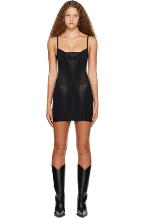 DION LEE Robe courte noire à garnitures diagonales