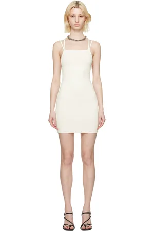 DION LEE Robe courte blanche à bretelles fendues