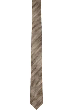 DRIES VAN NOTEN Cravate beige à motif chevronné