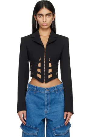 DION LEE Veston noir à baleines et à découpes