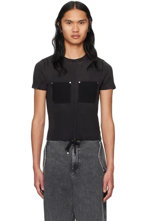 DION LEE T-shirt rétréci noir à rivets et à effet délavé