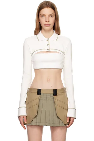 DION LEE Polo écourté blanc cassé à boutons-pression