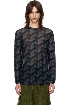 DRIES VAN NOTEN T-shirt à manches longues noir et gris à motif graphique