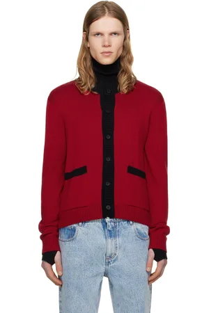 Ernest W. Baker Cardigan rouge à garnitures contrastantes en tricot côtelé