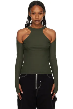 DION LEE T-shirt à manches longues vert à découpes
