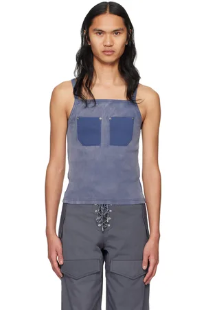 DION LEE Débardeur bleu à poches plaquées et à rivets