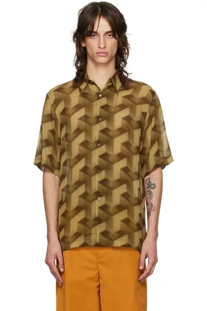 DRIES VAN NOTEN Chemise brun clair à motif graphique imprimé
