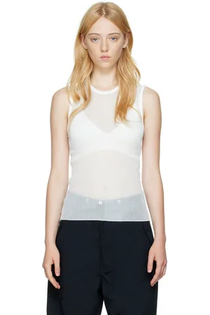 DION LEE Débardeur côtelé blanc cassé