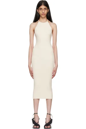 Helmut Lang Robe midi blanc cassé à perles
