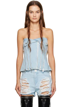 DION LEE Camisole de style motard bleue en denim