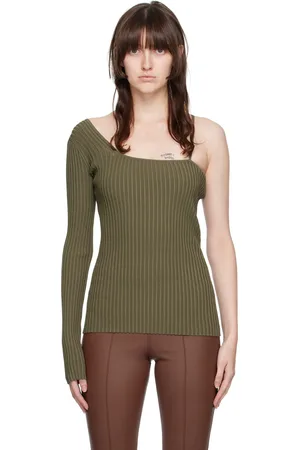 Helmut Lang T-shirt à manches longues vert à bretelle unique