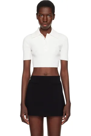 Courrèges Polo écourté blanc en tricot
