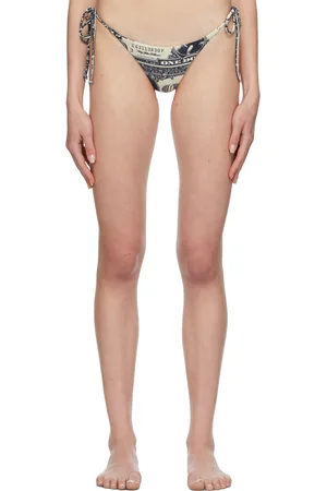 Miaou Culotte de bikini Kauia blanc cassé et bleu marine