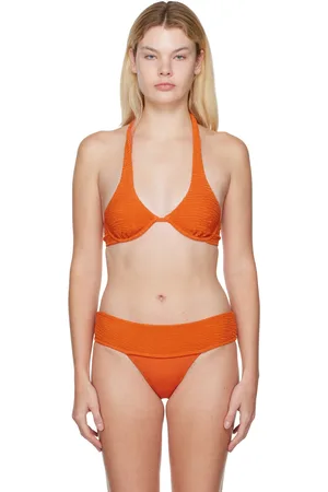 FLEUR DU MAL Haut de bikini orange à smocks