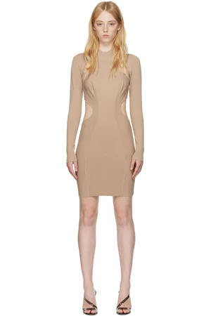Hervé Léger Robe courte beige en ottoman