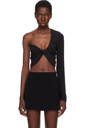 Courrèges Haut écourté asymétrique noir à ornement torsadé