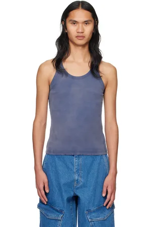 DION LEE Débardeur bleu à effet délavé et à rivets