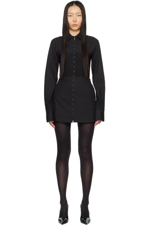 DION LEE Robe courte noire à panneaux et fermoirs à agrafes et œillets