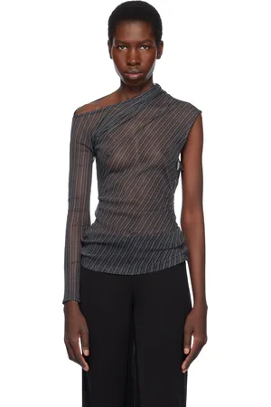 Courrèges T-shirt asymétrique noir en filet à rayures