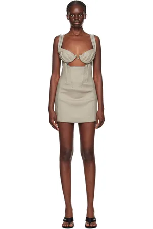 DION LEE Robe courte beige à glissières et à armatures